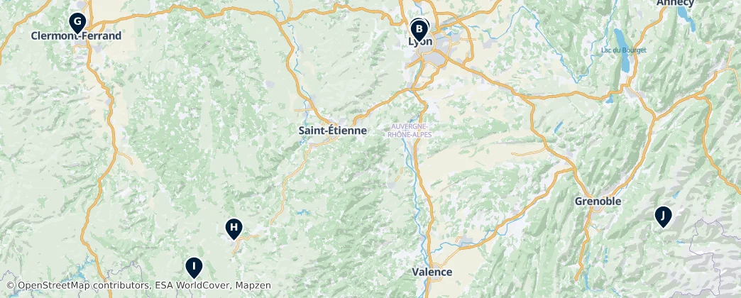 Map of Alvernia-Rodano-Alpi