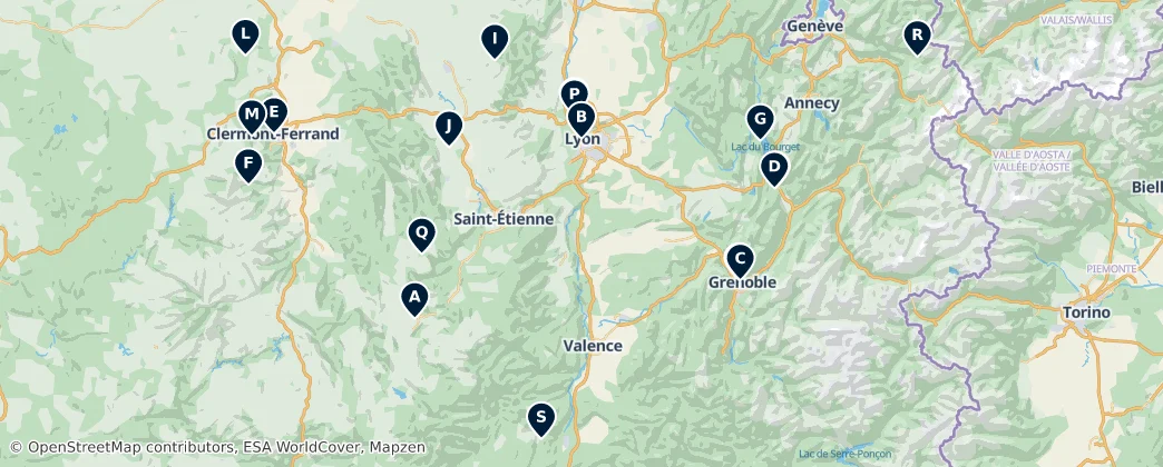 Map of Alvernia-Rodano-Alpi