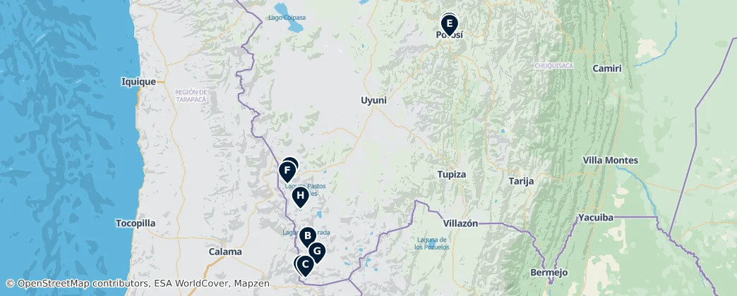 Map of Dipartimento di Potosí
