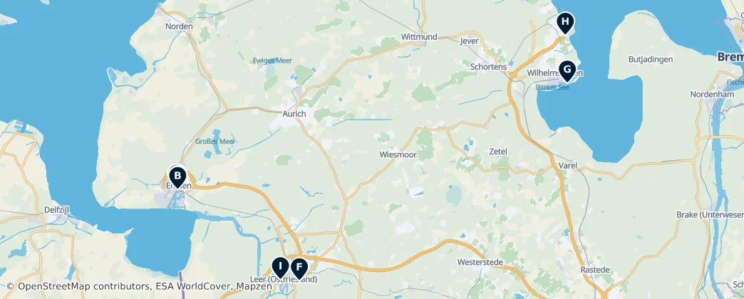 Map of East Frisia (peninsula)
