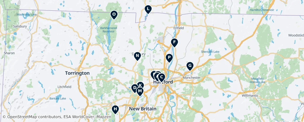 Map of Contea di Hartford