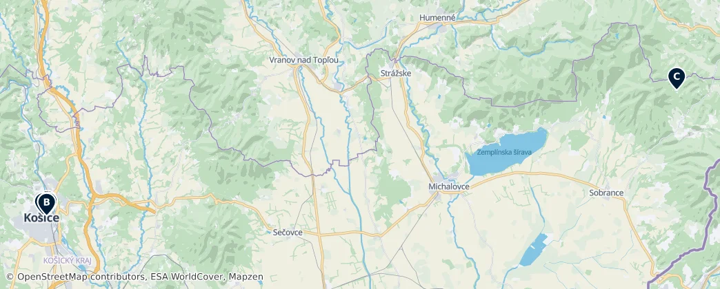 Map of Košický kraj