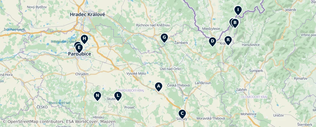 Map of Regione di Pardubice