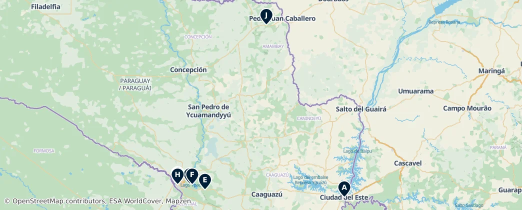 Map of Dipartimenti del Paraguay