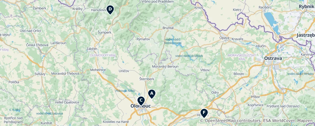 Map of Regione di Olomouc