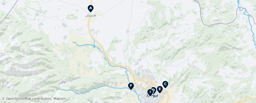 Map of Shahrestān di Borūjerd
