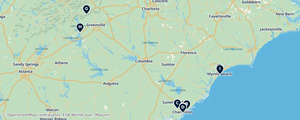 Map of Carolina del Sud