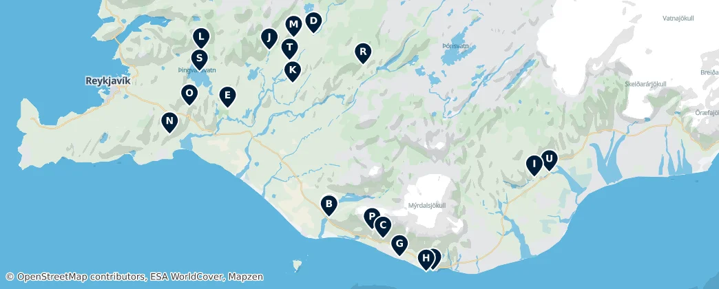 Map of Suðurland
