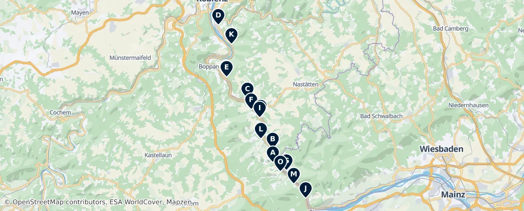 Map of UNESCO Welterbe Kulturlandschaft Oberes Mittelrheintal
