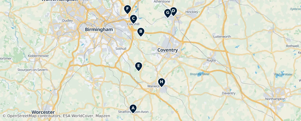 Map of Warwickshire