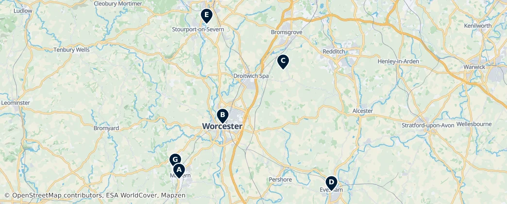 Map of Worcestershire