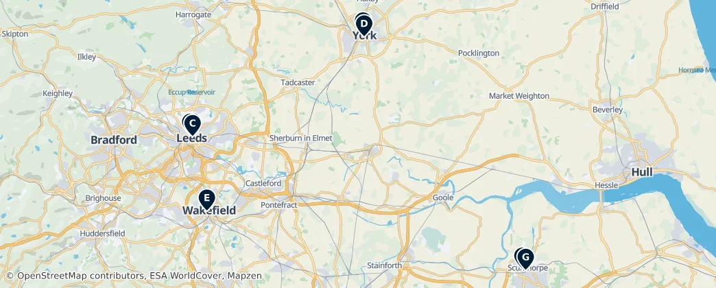 Map of Yorkshire and the Humber