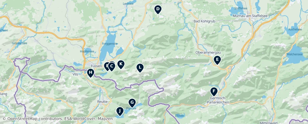 Map of Ammergau Alps