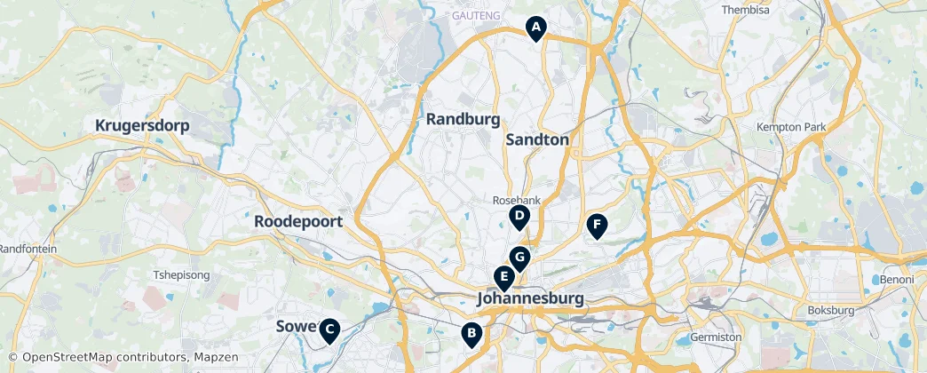 Map of City of Johannesburg Metropolitan Municipality