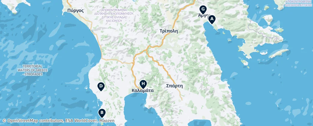 Map of 펠로폰네소스주