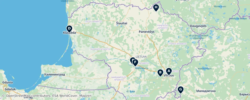 Map of Lithuania (land mass)