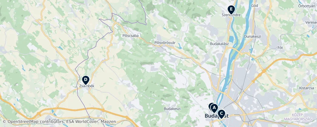 Map of Central Hungary