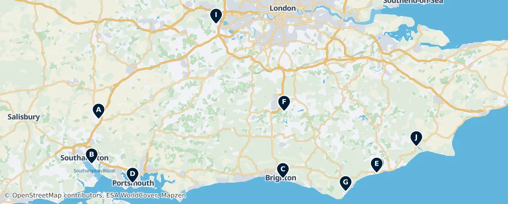 Map of South East England