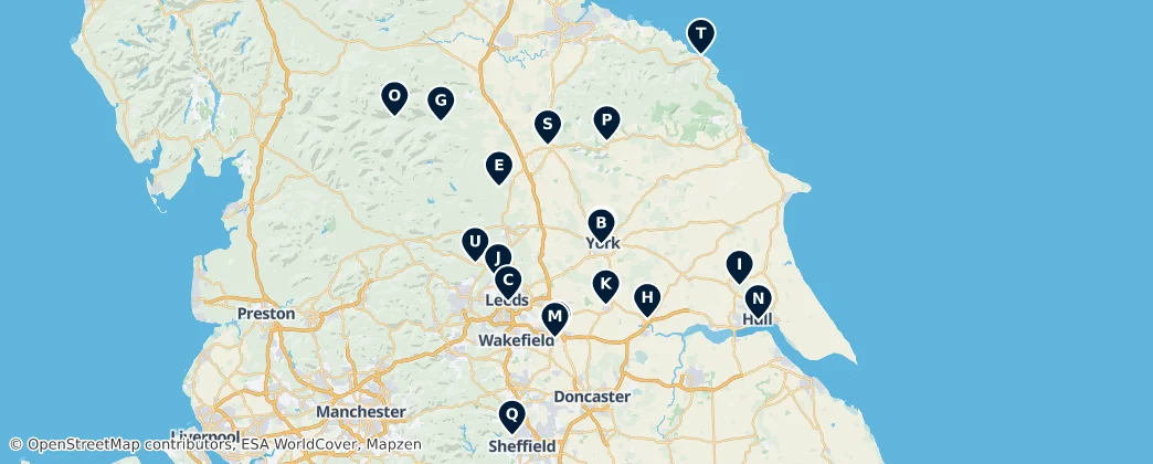 Map of Yorkshire and the Humber