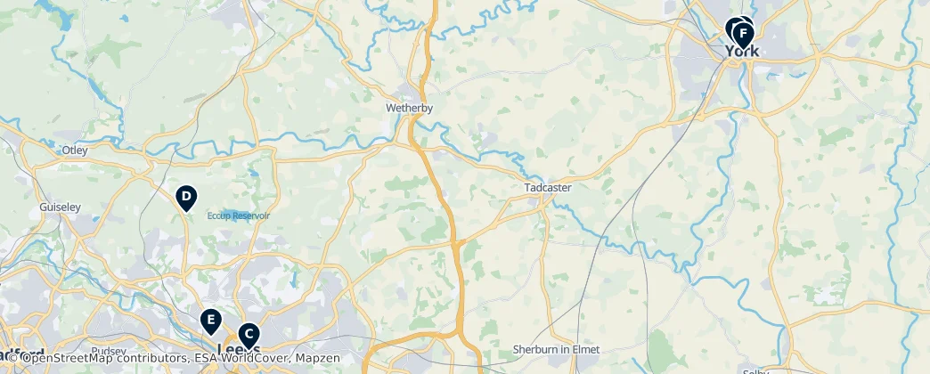 Map of Yorkshire and the Humber