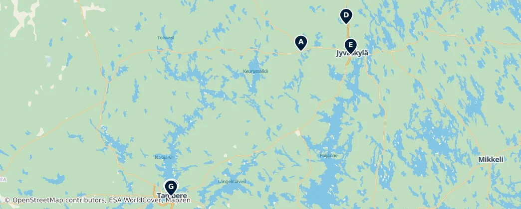 Map of Western and Central Finland
