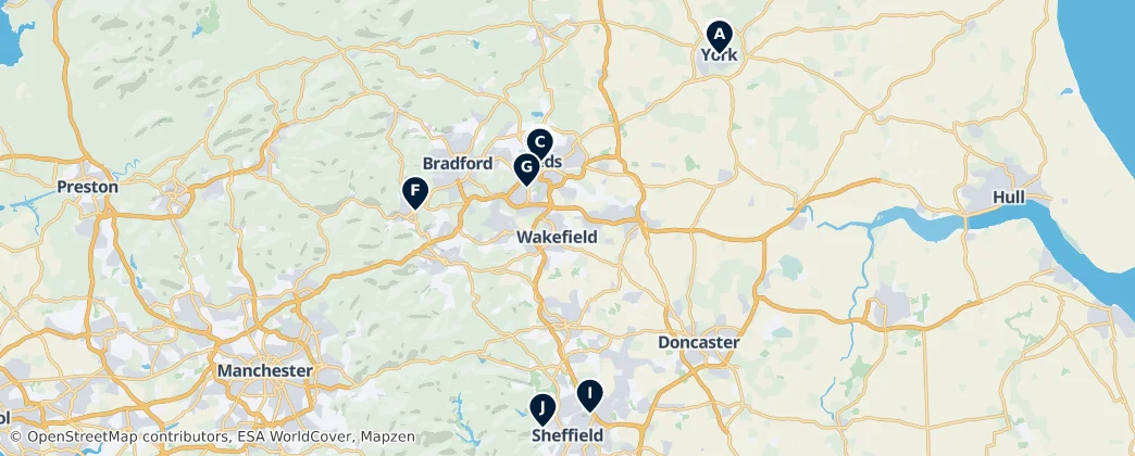 Map of Yorkshire and the Humber