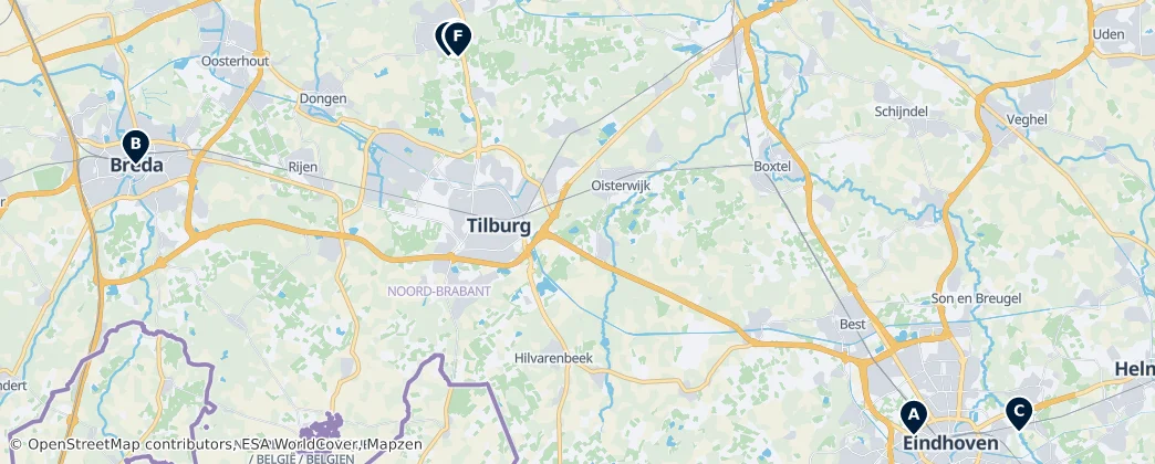 Map of Noord-Brabant