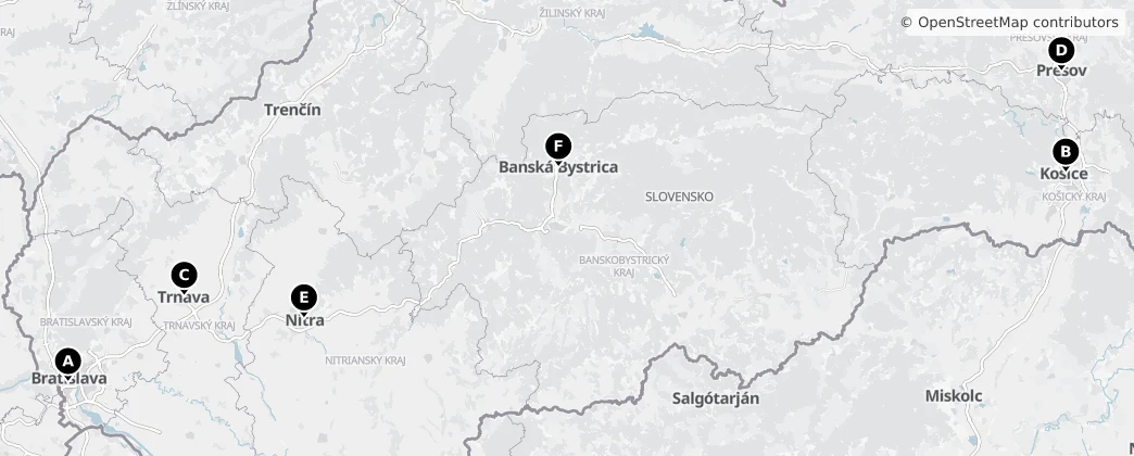 Map of Slowakije