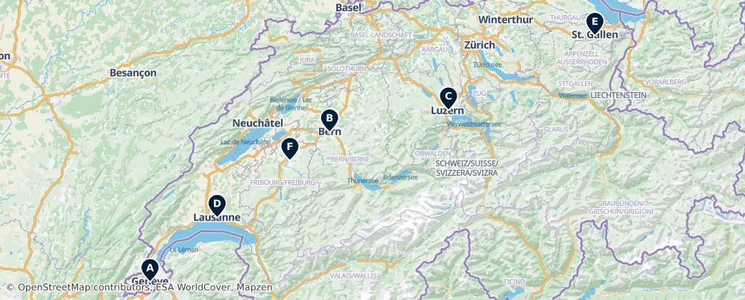 Map of Zwitserland