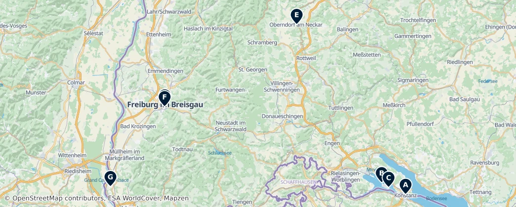 Map of Regierungsbezirk Freiburg