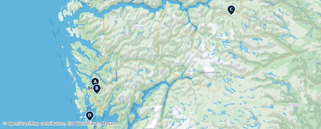 Map of Vestlandet
