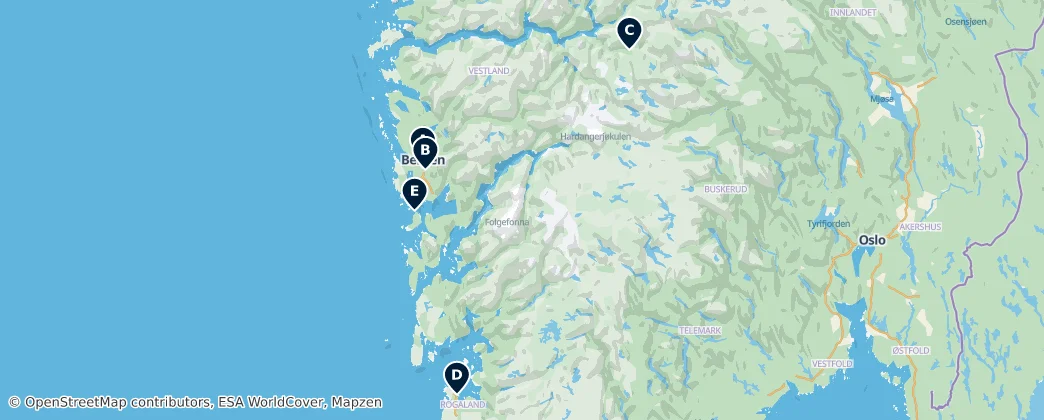 Map of Vestlandet