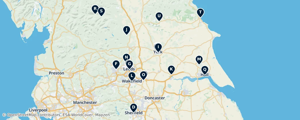 Map of Yorkshire and the Humber