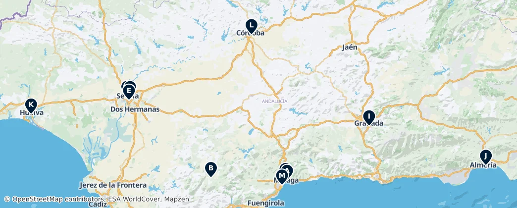 Map of Andalusië