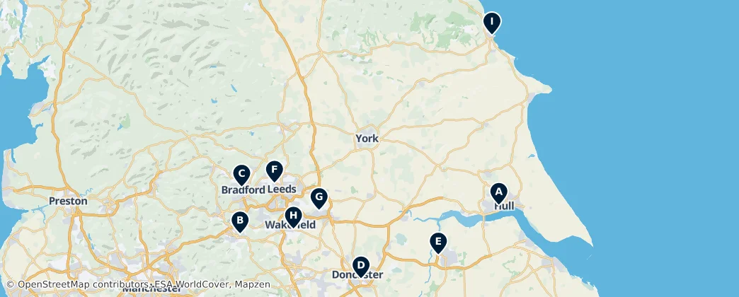 Map of Yorkshire and the Humber
