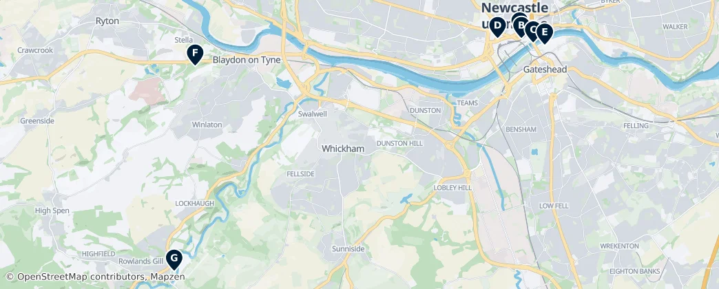 Map of Gateshead