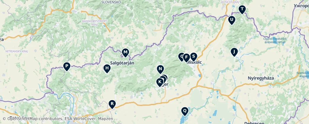 Map of Noord-Hongarije
