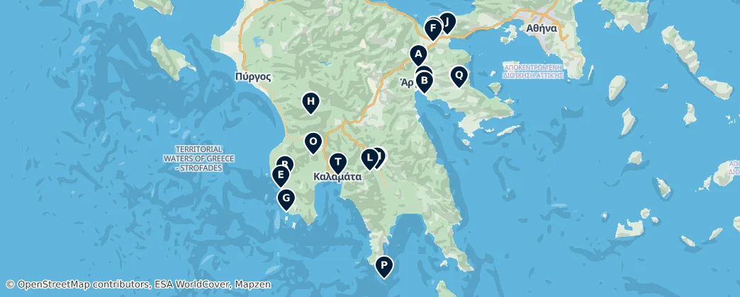 Map of Peloponnesos regio