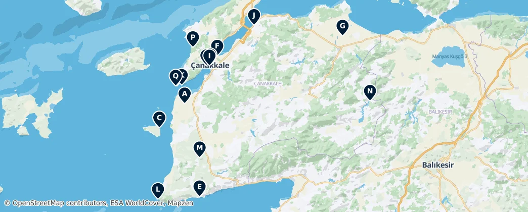 Map of Çanakkale