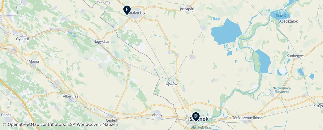 Map of Komitat Jász-Nagykun-Szolnok