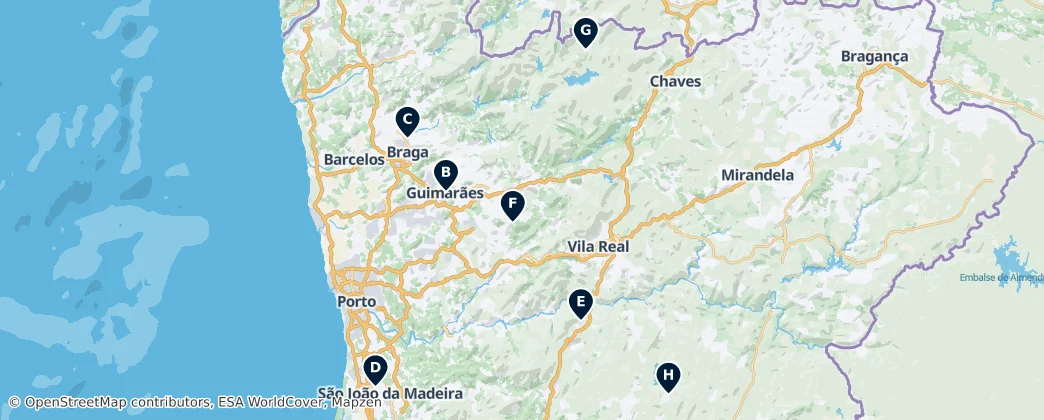 Map of Norte Region, Portugal