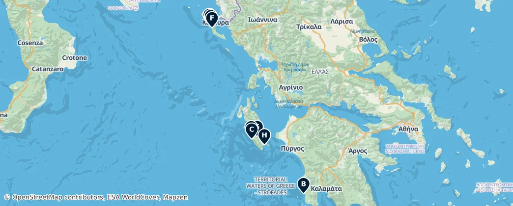 Map of Peloponez, Grecja Zachodnia i Wyspy Jońskie
