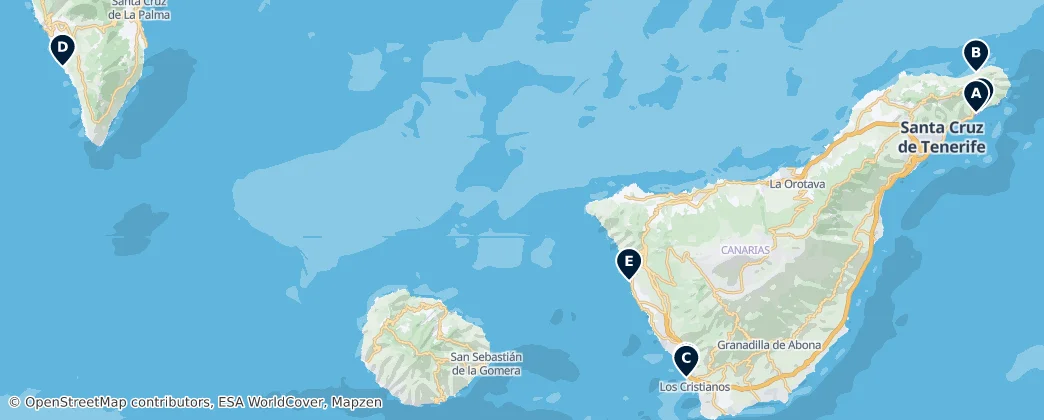 Map of Santa Cruz na Teneryfie