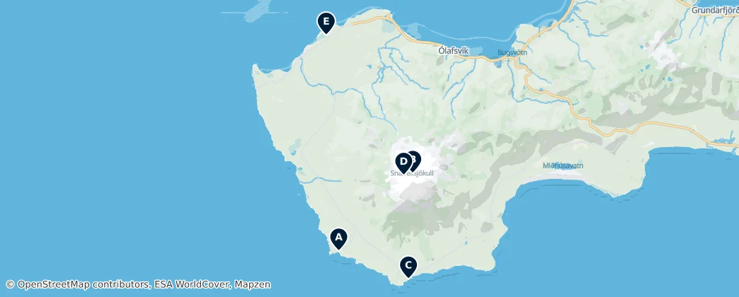 Map of Þjóðgarðurinn Snæfellsjökull