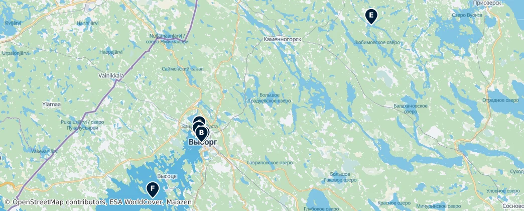 Map of Vyborgsky District, Leningrad Oblast