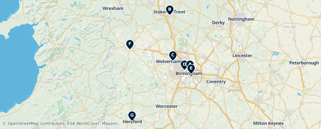 Map of West Midlands