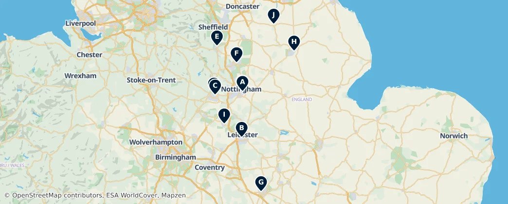 Map of East Midlands