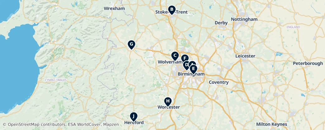 Map of West Midlands
