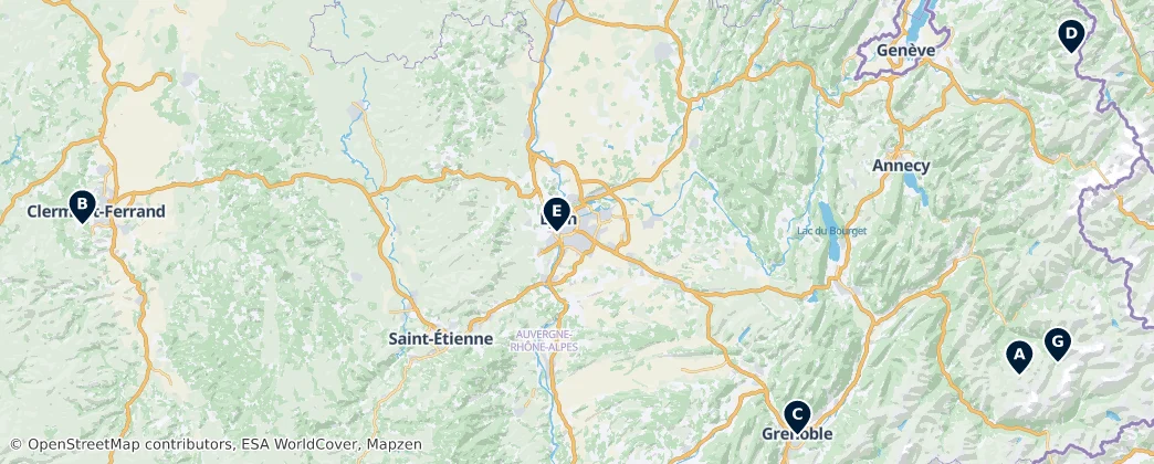 Map of Auvérnia-Ródano-Alpes