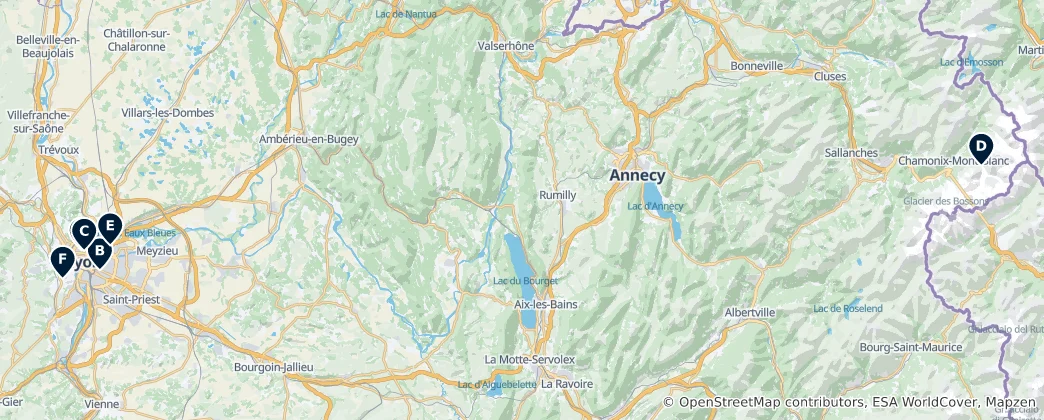 Map of Auvérnia-Ródano-Alpes